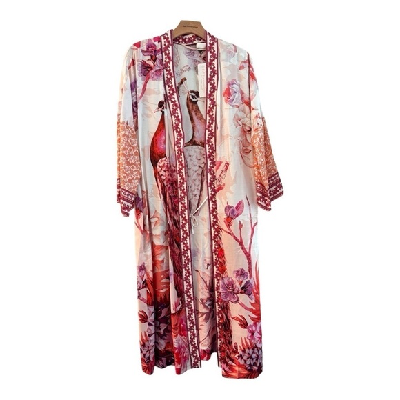SOFT SURROUNDINGS Faye Silk Blend Peacock Kimono Robe Size M NEW - Picture 4 of 7